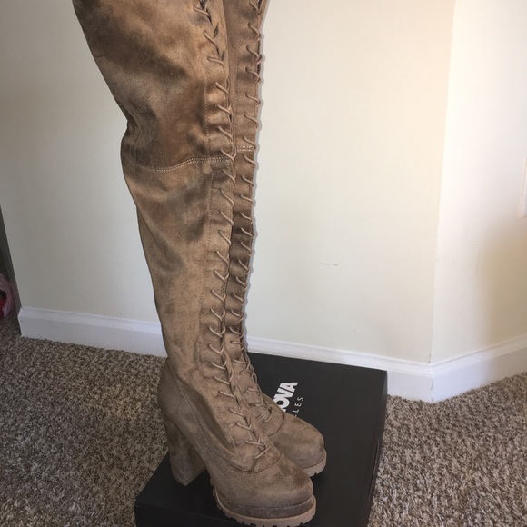 Fashion Nova Shoes - (SOLD)✨ Taupe Thigh High Boots